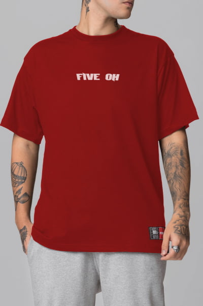 Camiseta Streetwear Masculina Five Oh Vermelha FV2024018